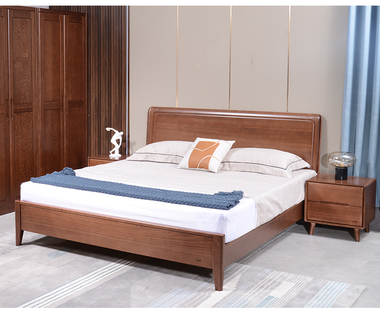 梦星魂尚木 榉木实木床工厂直销大床1.8米1.5原木双人婚床储物高箱床 榉木框架床