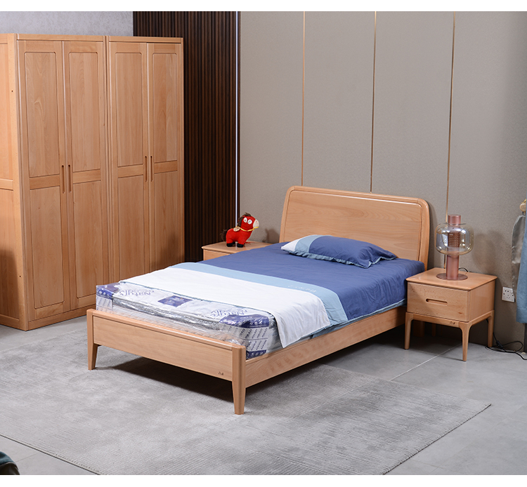 梦星魂尚木 榉木床全实木床1.2米单人床 单人床原木色（整体固定） 120*190厘米