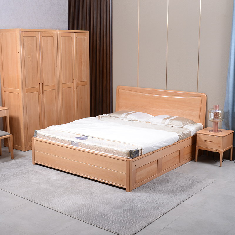 梦星魂尚木 榉木实木床工厂直销大床1.8米1.5原木双人婚床储物高箱床 榉木高箱床