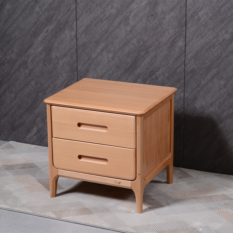 梦星魂 实木床头柜纯榉木50宽床边柜整装免安装原木色高款储物收纳神器 A02双抽屉床头柜 50×42×48厘米 榉木全实木整装