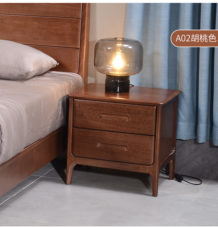 梦星魂实木床头柜榉木50宽床边柜整装免安装原木色窄高款储物 尚木床头柜 胡桃色