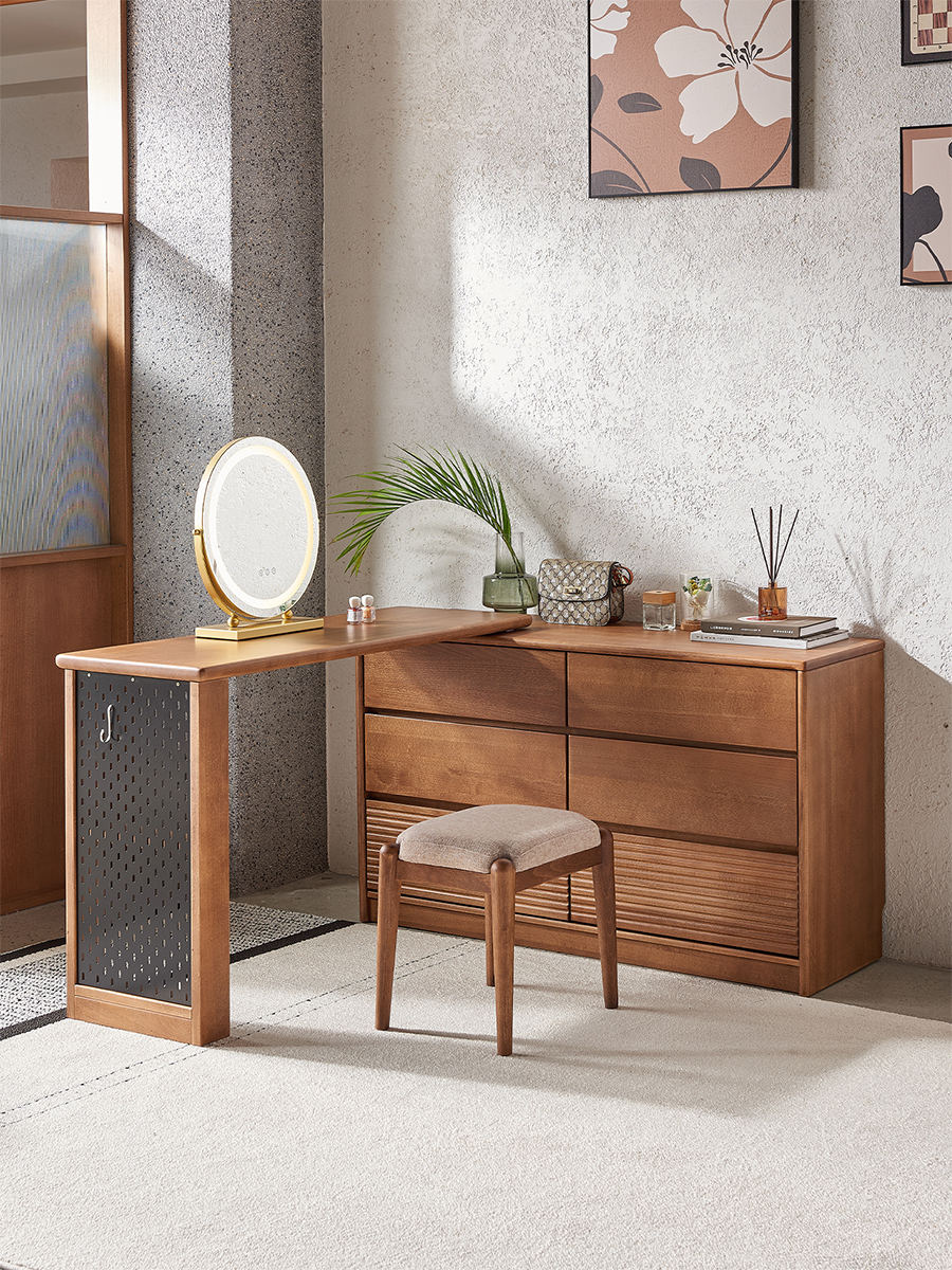 梦星魂纯榉木实木梳妆台转角多功能储物柜书桌一体 转角梳妆台120*120*75厘米